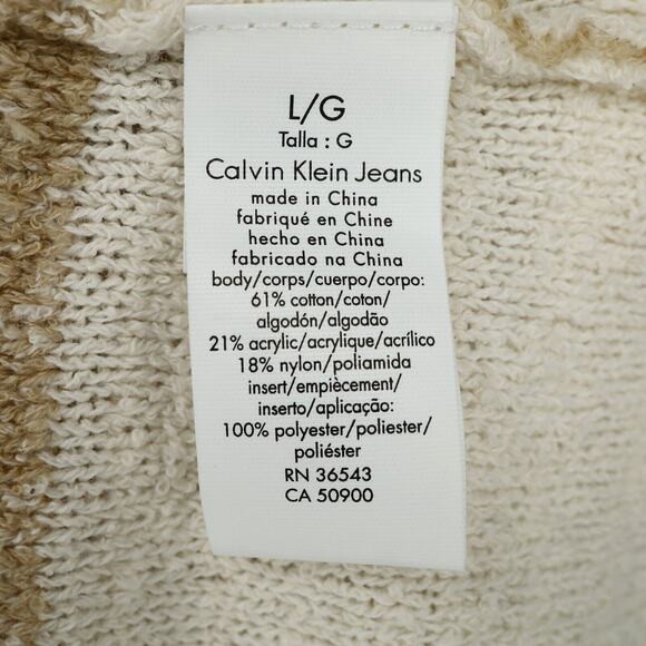 Calvin Klein Sweater Womens Large Ivory Beige Stripe Chiffon Back Pleat Pullover - Picture 10 of 13